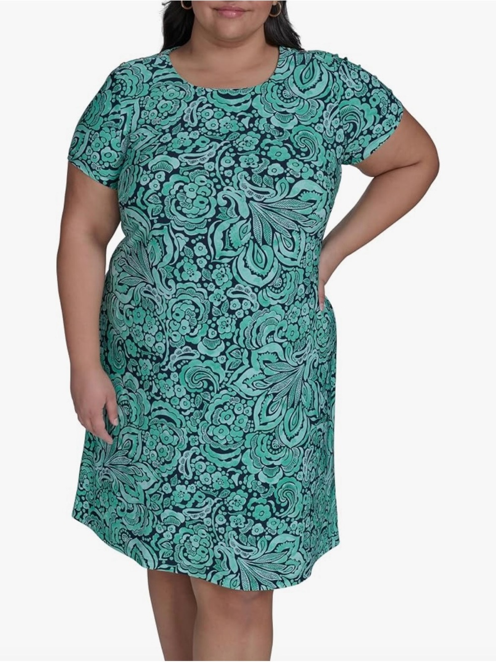 Tommy Hilfiger Teal and Black Floral Shift Dress